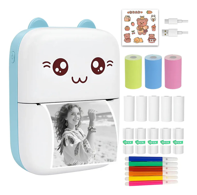 Mini Impresora Térmica Gatita Bluetooth 200 Dpi 13 Rollos